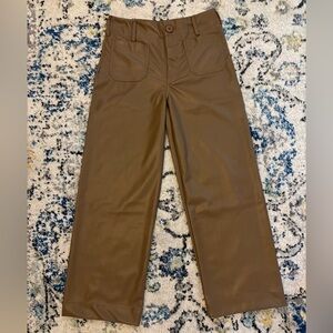Brown Wide-Leg Faux Leather Pants